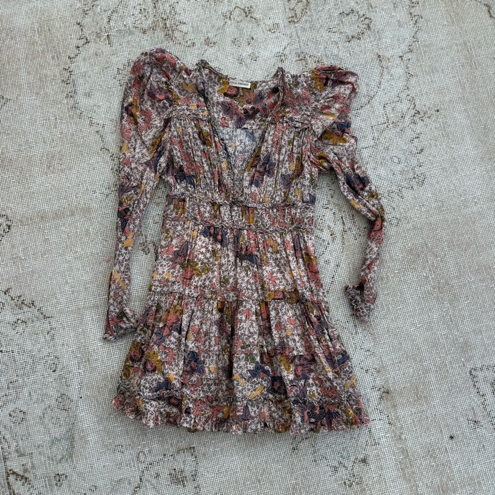 ULLA JOHNSON Floral Long-Sleeve Ruffle Mini Dress - Multi